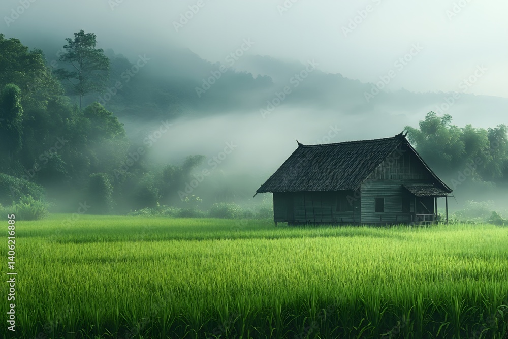 Rural scenery in the morning mist Rural scenery in the morning mist