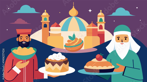 A glimpse into the rich history and culinary heritage of the Middle East with each sweet telling a unique story.. Vector illustration