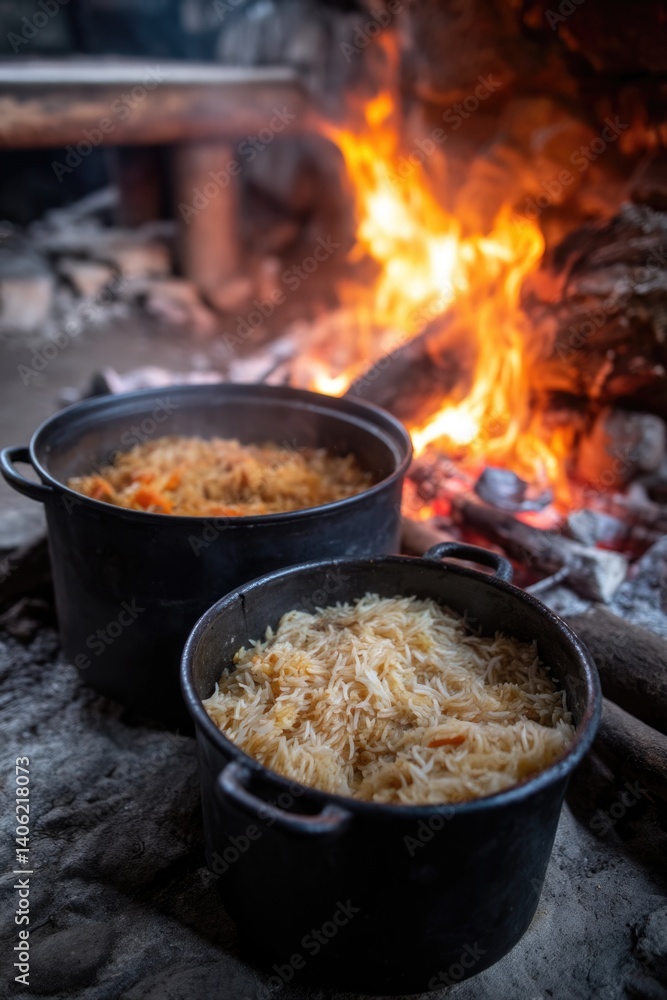 Cooking pilaf in two distinct pots for an extraordinary culinary adventure. Cooking pilaf in two distinct pots for an extraordinary culinary adventure.