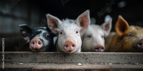 Group of piglets in a farm as livestock trade export animals.