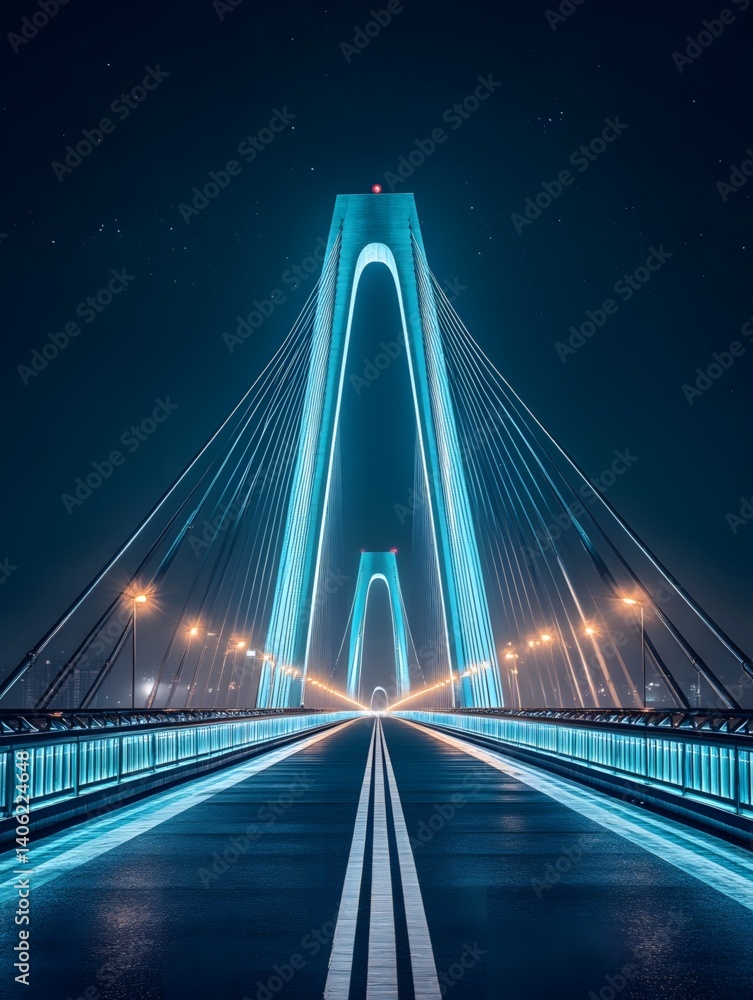 Obraz premium The cable-stayed bridge illuminated by night lights