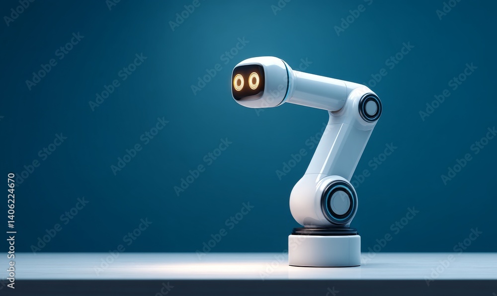 Robotic Arm Positioned on Table with Minimalist Background and Soft Glow Effect