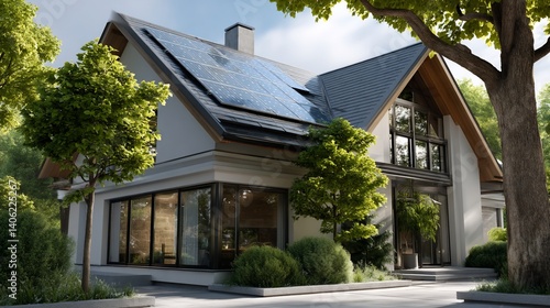 Wallpaper Mural Modern eco-friendly house with solar panels Torontodigital.ca