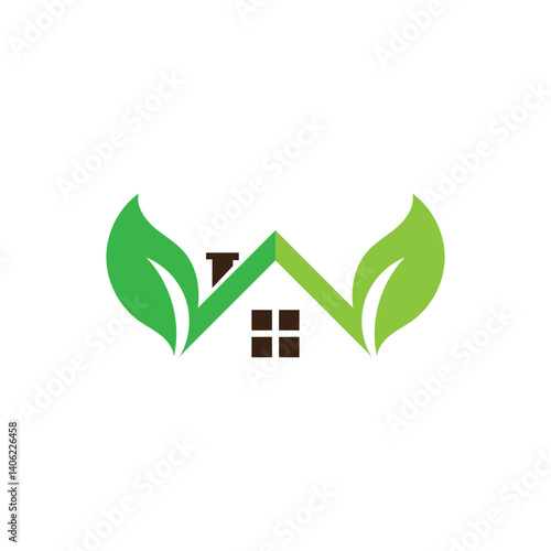 Home and leaf green logo vector