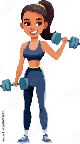 Smiling sporty woman lifting weights during her fitness training