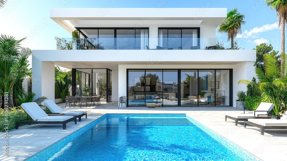 Fototapeta premium Luxury Modern Villa with Pool and Tropical Garden