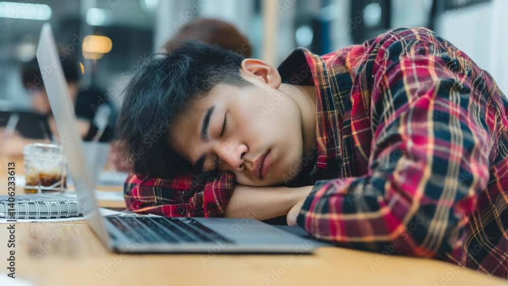 Student Sleeping While Studying Online in a Home Setting Generative AI