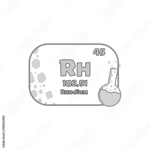 Rhodium element icon. Number forty five. Vector Rh symbol. Periodic table square.