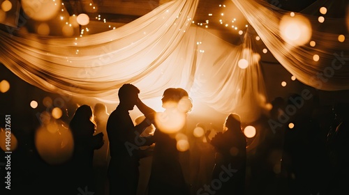 First Dance Moments with Romantic Lighting at Wedding Celebration