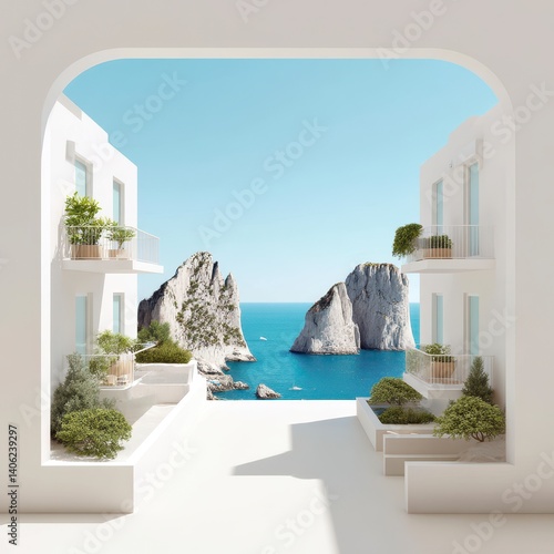 Scenic Coastal View with Contemporary Architecture and Nature