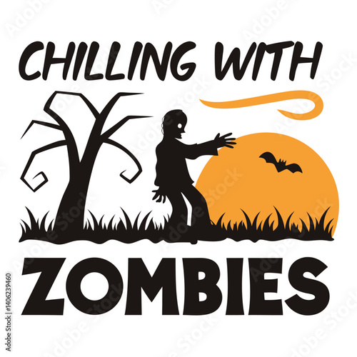 Spooky Halloween Graphic Featuring Zombie Creature And Silhouette Style Design
