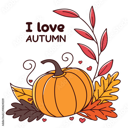 Autumn Season Pumpkin With Leaves And Vines Fall Season Vector Illustration