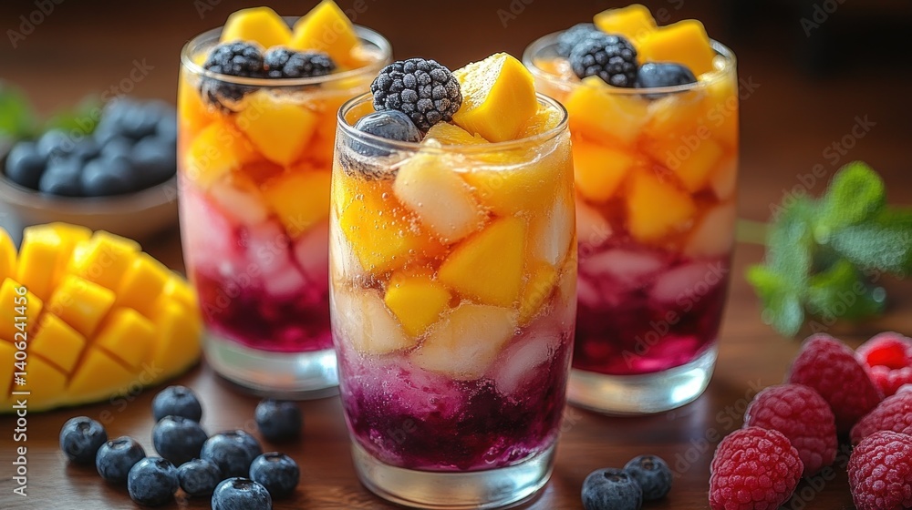 Refreshing Mango Raspberry Blueberry Summer Drink Refreshing Mango Raspberry Blueberry Summer Drink