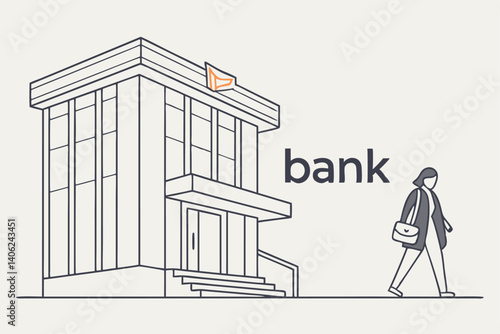 Minimalist Bank Illustration With Businesswoman Banking Service Financial Institution Investment And Savings