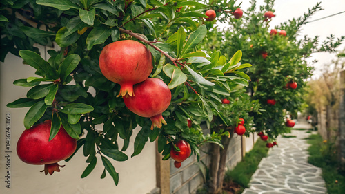  red pomegrate plant on tha beautiful background