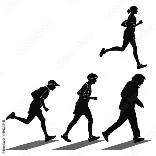Stages Of Life Jogging Progress Through Different Ages In Silhouette