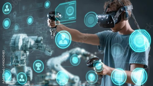 Wallpaper Mural Virtual Reality Engineer Controls Robotic Arm With Precision Tools Generative AI Torontodigital.ca