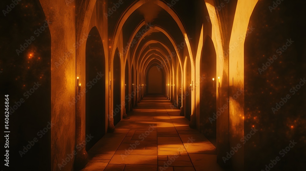 Obraz premium Ancient corridor lit by candlelight