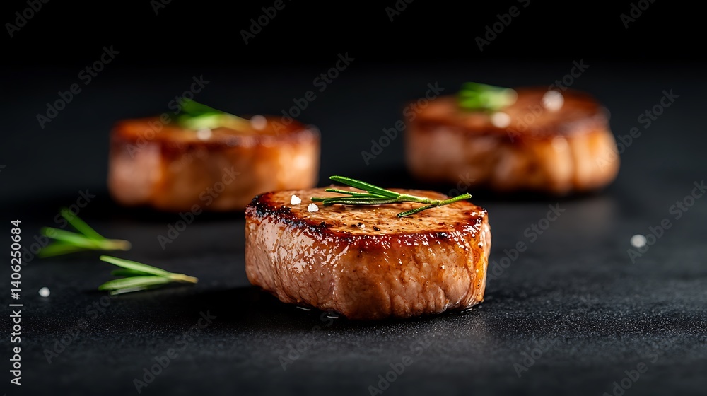 Grilled Steak on Dark Background with Rosemary Grilled Steak on Dark Background with Rosemary