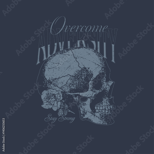 HAND DRAWN VINTAGE SKULL SKELETON ROSE FLORAL DEATH DARK FLOWER TSHIRT TEE PRINT FOR APPAREL MERCHANDISE