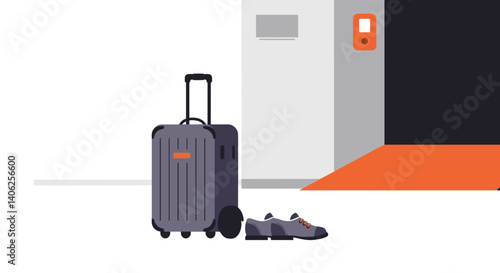 Luggage and Shoes Waiting in Front of Hotel Room Door  