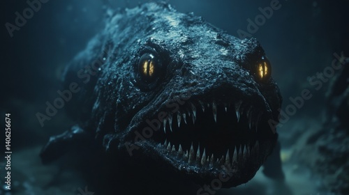 Dark Underwater Fish with Glowing Eyes