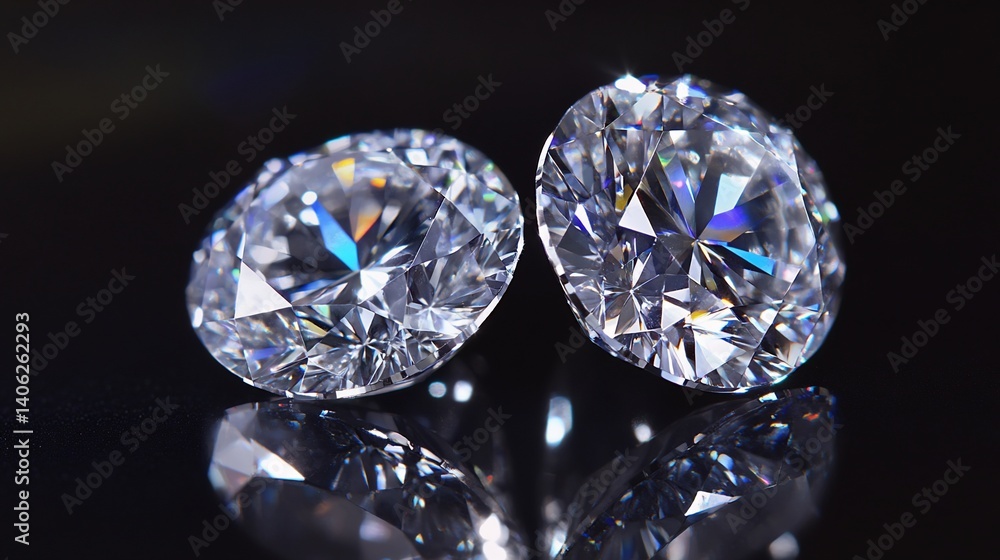 Dazzling Diamonds: Two Sparkling Gems on Black Background Dazzling Diamonds: Two Sparkling Gems on Black Background