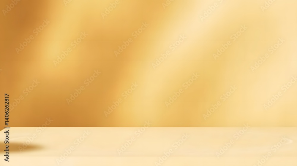 Elegant gold background with soft lighting and gradient tones, featuring a minimalist tabletop for product display and ample copy space on the right side in a modern banner layout Elegant gold background with soft lighting and gradient tones, featuring a minimalist tabletop for product display and ample copy space on the right side in a modern banner layout