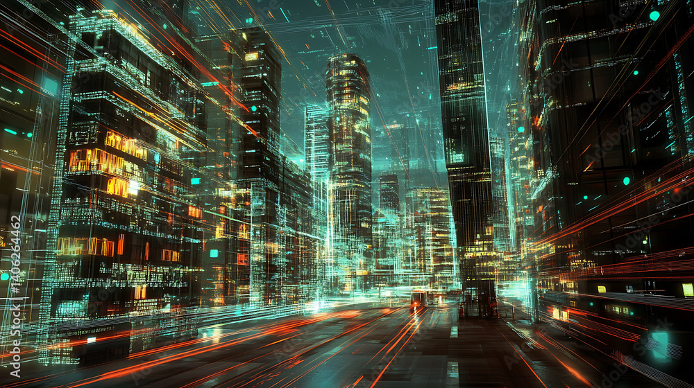 Cyberpunk Cityscape A Futuristic Night Scene with Digital Lights and Technology Cyberpunk Cityscape A Futuristic Night Scene with Digital Lights and Technology