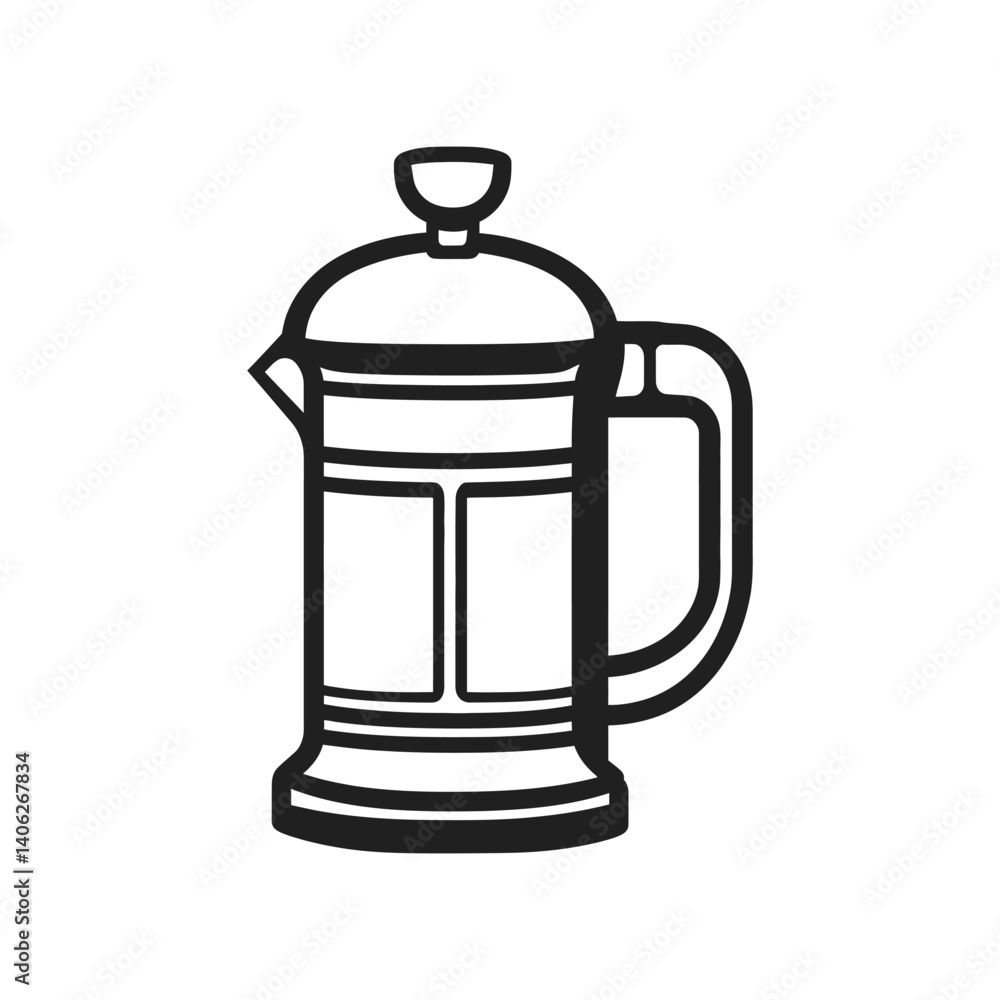 Obraz premium French Press Isolated Illustration, Simple Design, Minimalist Style, Transparent