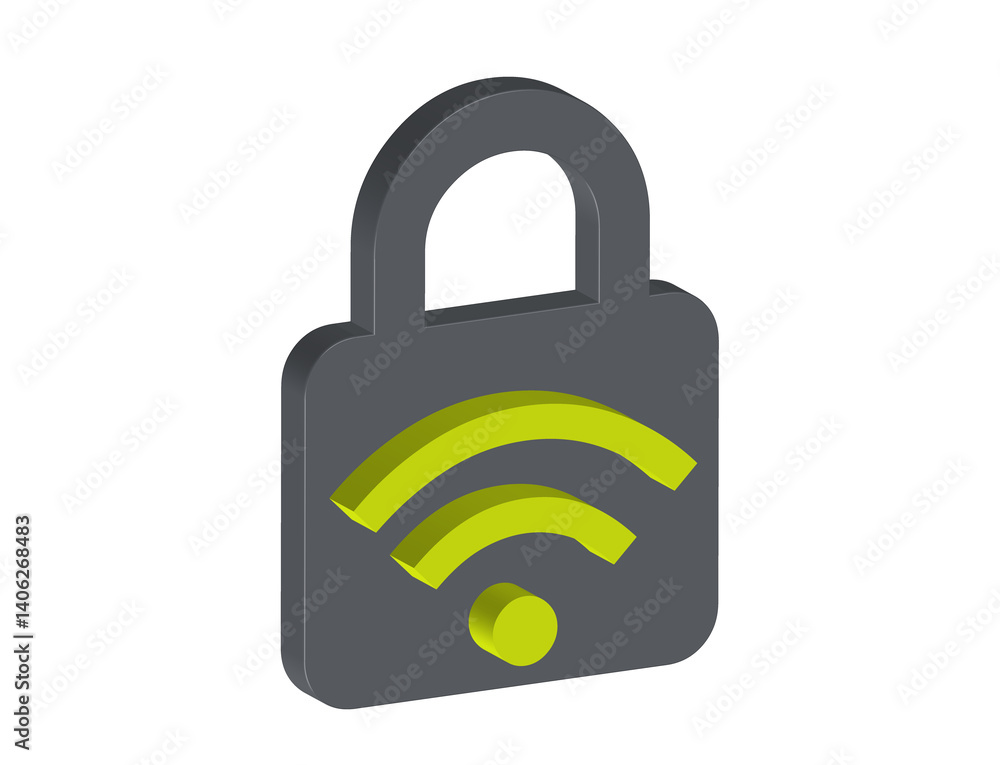 3D illustration of a padlock with a Wi-Fi symbol. The padlock is gray and green. Transparent background, PNG format. 3D illustration of a padlock with a Wi-Fi symbol. The padlock is gray and green. Transparent background, PNG format.