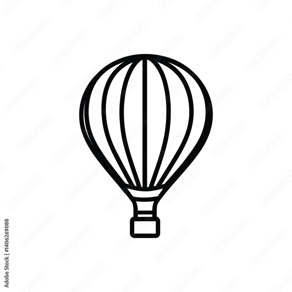 Hot Air Balloon Silhouette, Line Art Design with Transparent Background, Outline Drawing Hot Air Balloon Silhouette, Line Art Design with Transparent Background, Outline Drawing