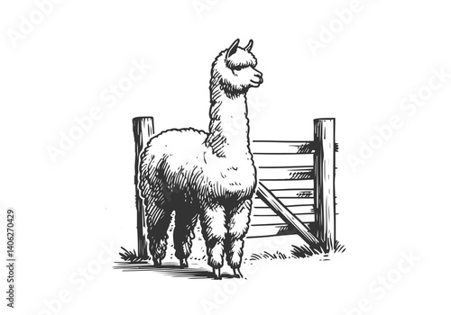 Alpaca hand drawn sketch illustration vector