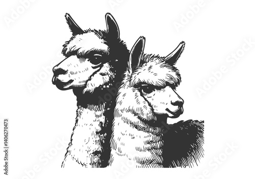 Alpaca hand drawn sketch illustration vector