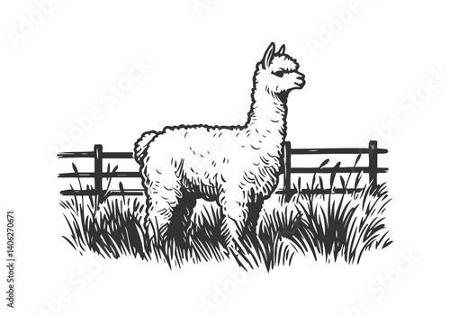 Alpaca hand drawn sketch illustration vector