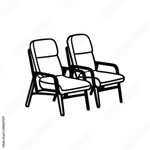 Line art of Two Outdoor Chairs with Cushions on Transparent Background