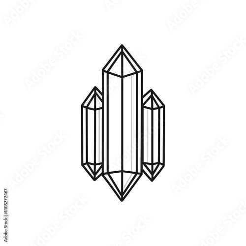 Minimalist Crystal Gemstone Trio with Outline Design on Transparent Background