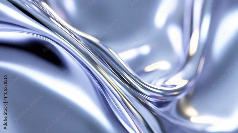 Fototapeta premium Abstract metallic liquid flows, gleaming, reflecting light