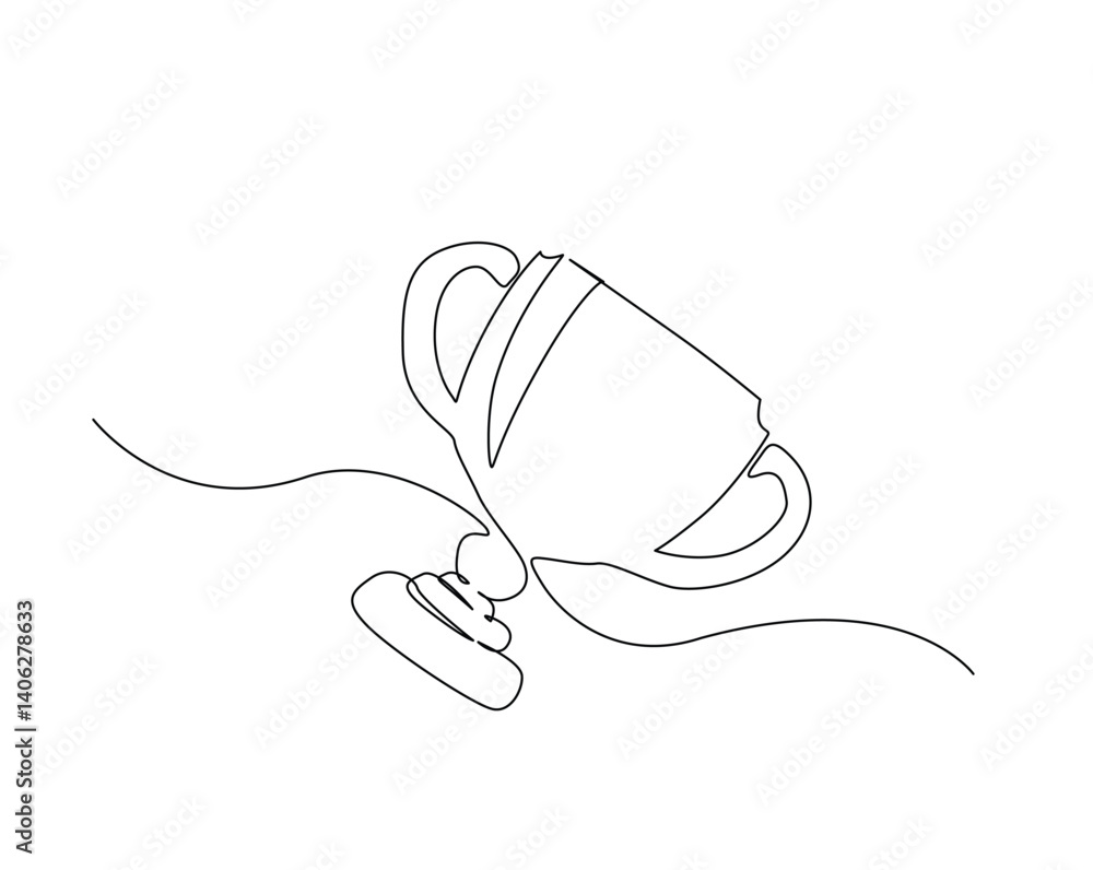 Obraz premium Trophy cup award outline drawing illustration. one continuous line drawing of trophy cup.