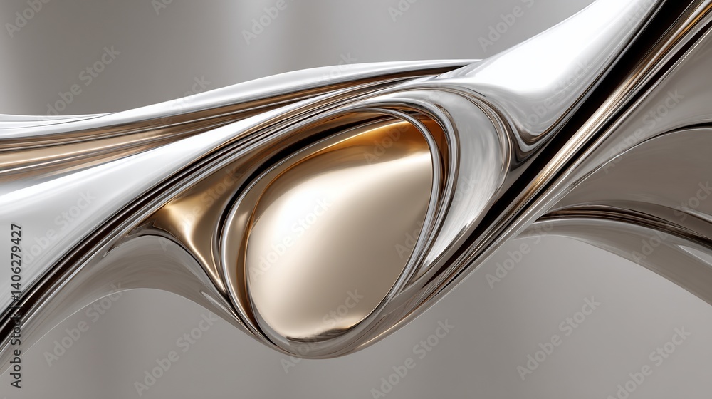 Obraz premium Abstract swirling metallic forms, gold and silver hues
