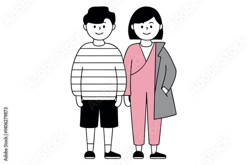 Minimalist Illustration of a Young Couple Standing Together