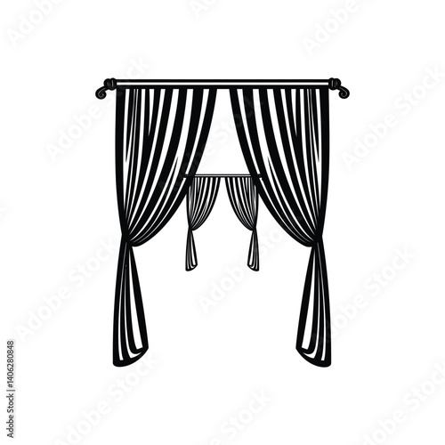 Stage Black Curtains Decor with Drapes and Transparent Background