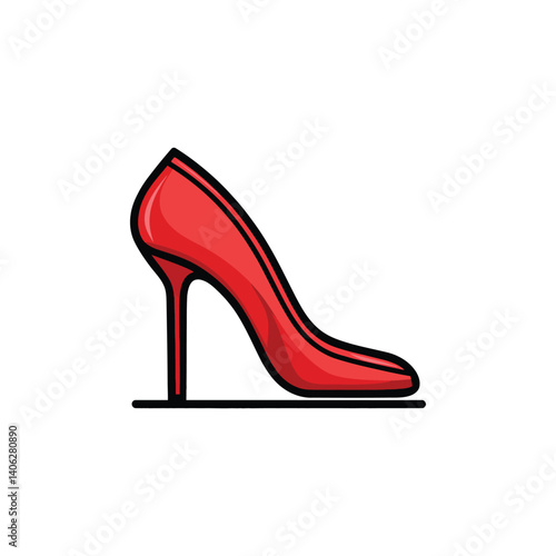 Stylish Cartoon Red High Heel Shoe Isolated on Transparent