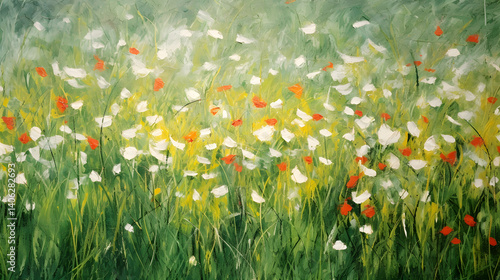 Impressionist meadow colorful plants flowers illustration background poster decorative painting