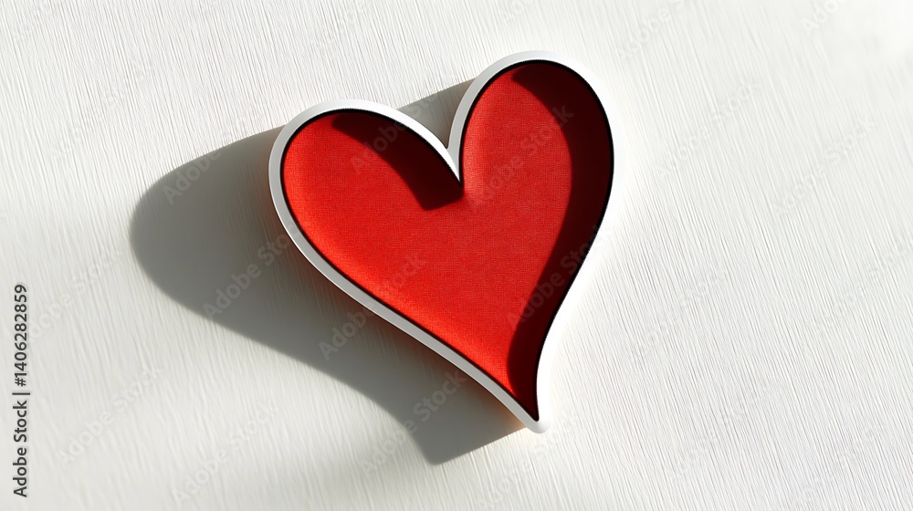 Obraz premium A realistic red heart sticker with a slightly curled edge, casting a soft shadow on a white surface.