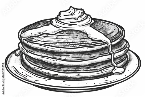 Pancake engraving black and white outline