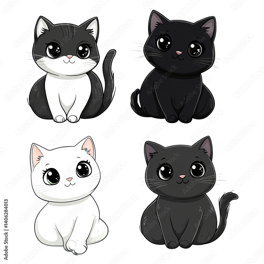 Obraz premium Cute Cartoon Cats with Black, and White.