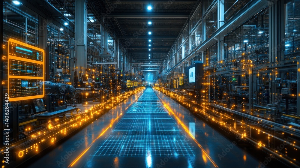 Futuristic Smart Factory: Automated Production Line with Digital Overlay Futuristic Smart Factory: Automated Production Line with Digital Overlay