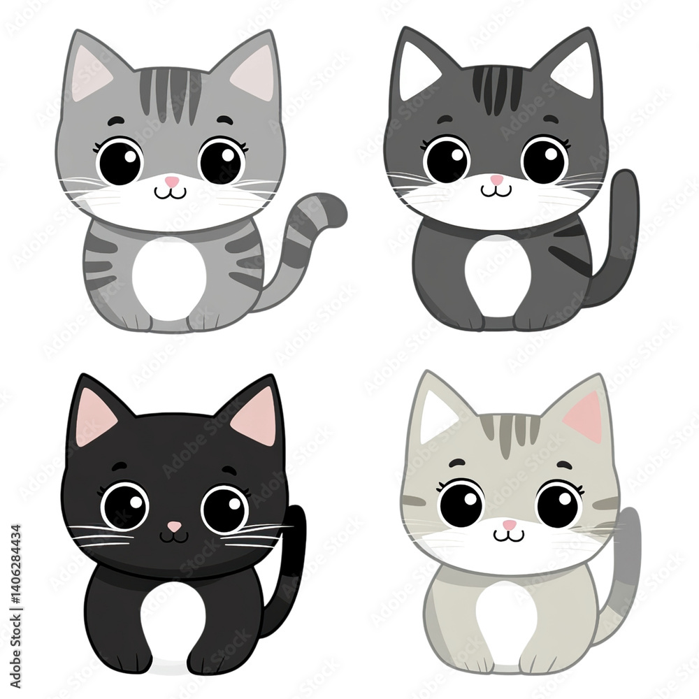 Cute Cartoon Kittens Set. Cute Cartoon Kittens Set.