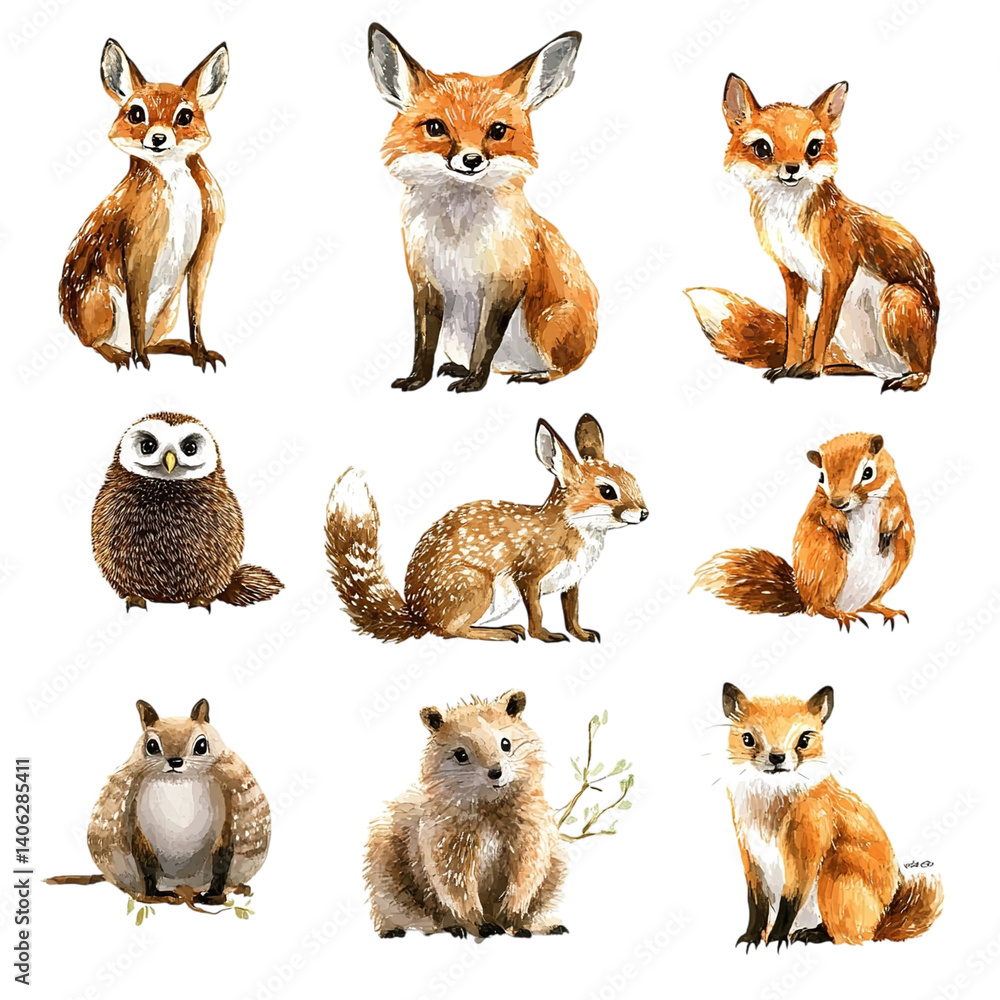 Fototapeta premium Cute Forest Animals Collection.